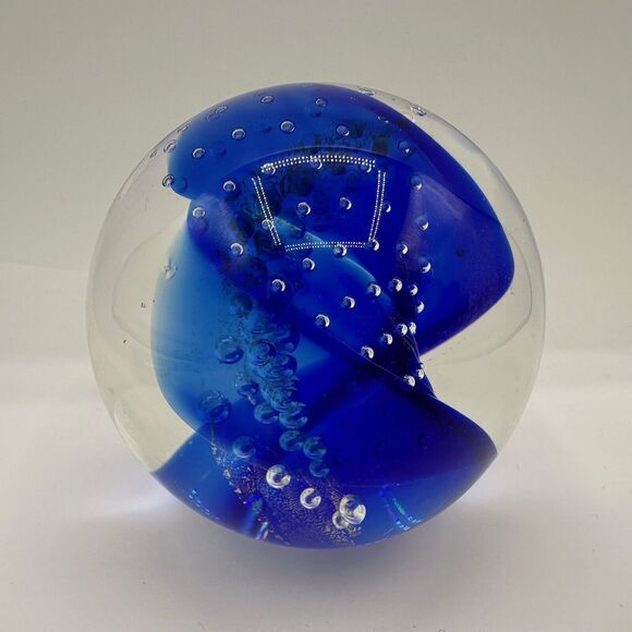 Glass Eye Studio Paper Weight Blue Wave Signed GES - Picture 8 of 11